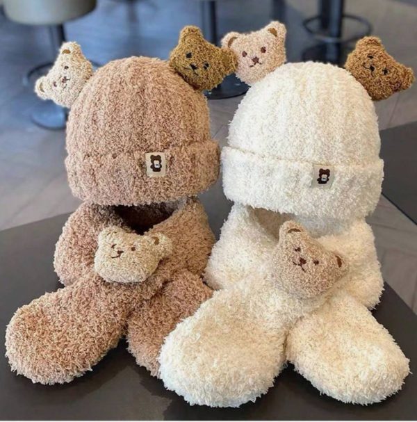 کلاه و شالگردن تدی برجسته بچگانه - Image 1