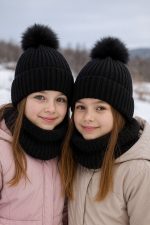 کلاه و شال رینگی پوم دار (میان سایز) - Image 9