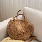 کیف رافیا دسته چرمی
