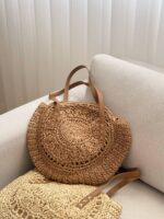 کیف رافیا دسته چرمی